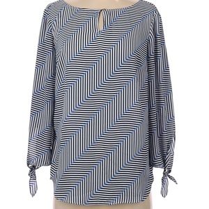 Talbots Striped Long Sleeve Blouse Large Knot Tie Cuffs Top